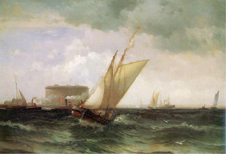 Moran, Edward Shipping in New York Harbor oil painting image
